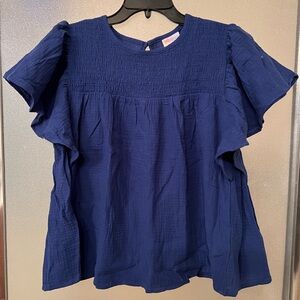 NWT Navy Blue Maddy Flutter Sleeve Smock Top